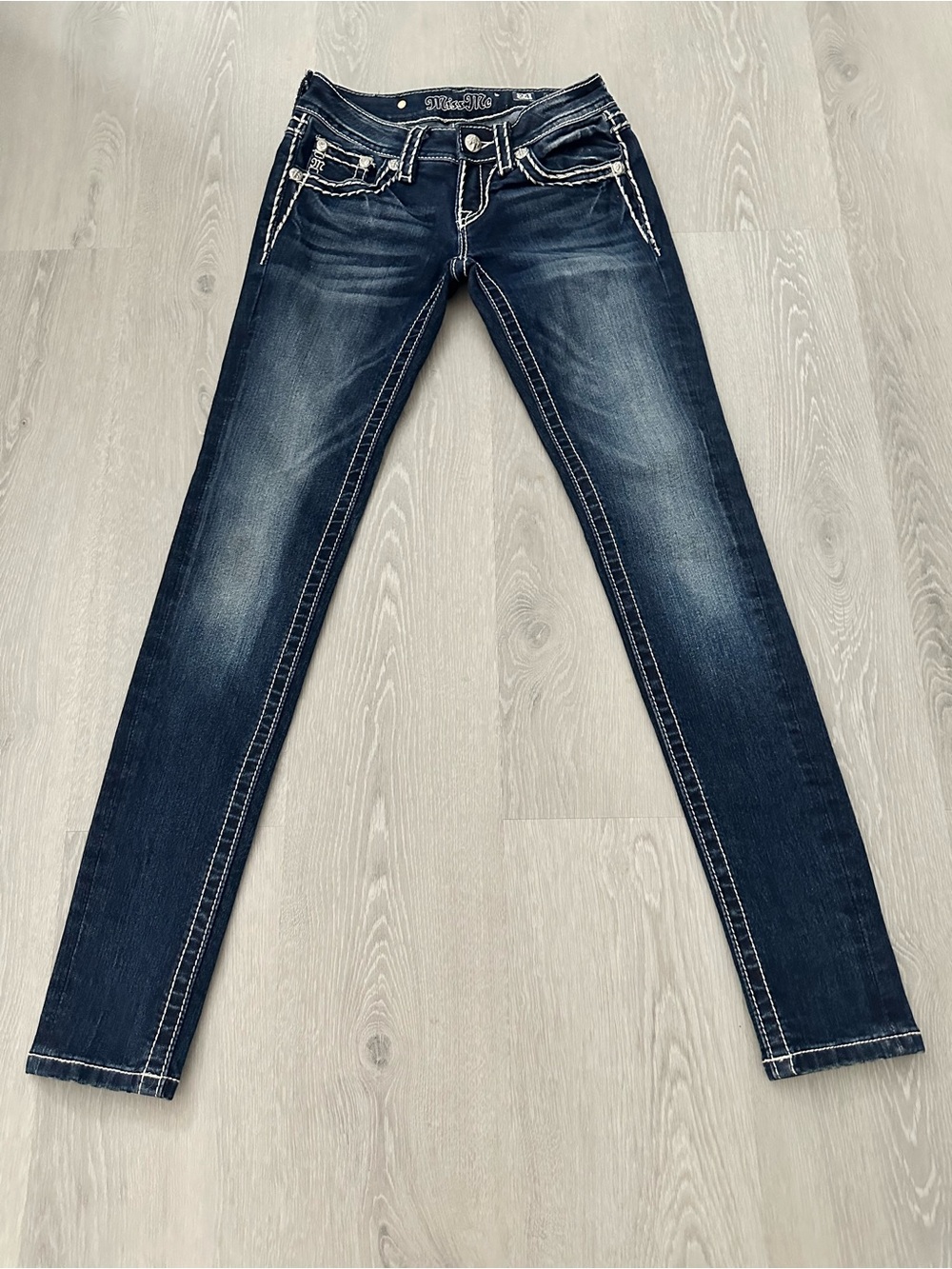 Miss Me Rhinestone Low Rise Skinny Jeans - Picture 1 of 6